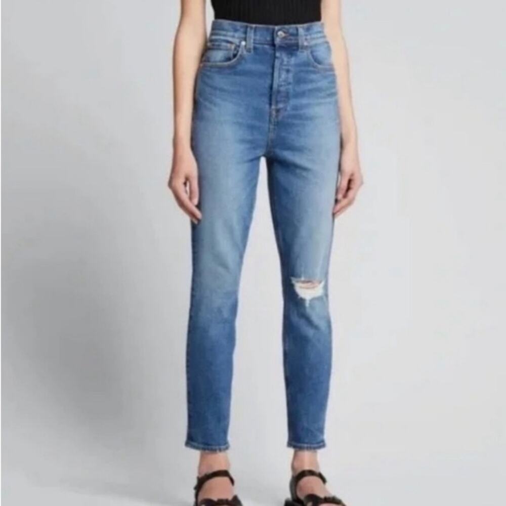 GRLFRND Piper Super High Rise Slim Crop Distressed 26 Hi Rise Button Fly 90s
